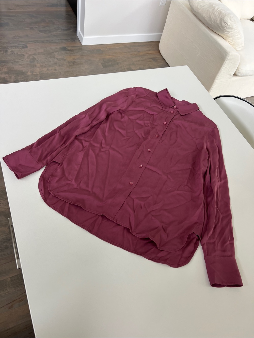 Vince silk blend long sleeve collared button-down blouse top shirt mauve plum M